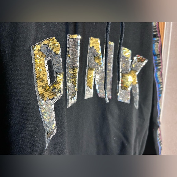 PINK Sequins Bling Rainbow University Cowl Neck Sweatshirt - Picture 5 of 6